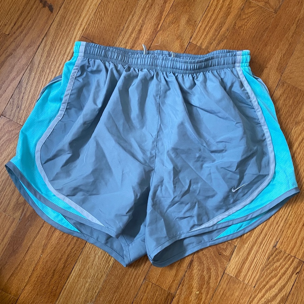 Nike Small Tempo Women's Running Shorts, light gray and bright blue